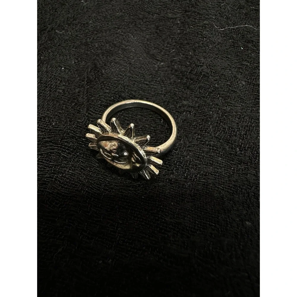 Silver Tone Sun Moon Ring Size 6.75 Celestial Cosmic Harmony Boho